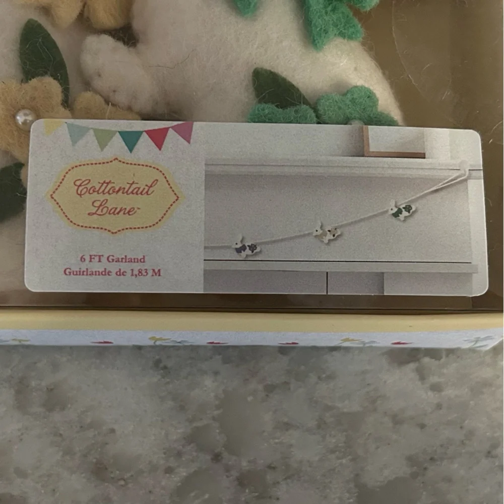 “New” Cottontail Lane Charming White Bunny Garland with Colorful Accents